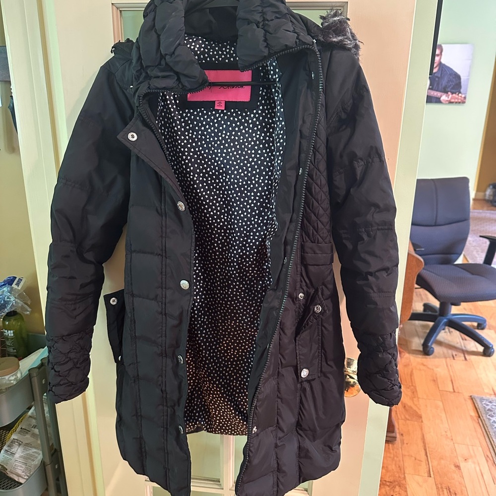 Betsey Johnson Black Puffer Coat with Fur Hood